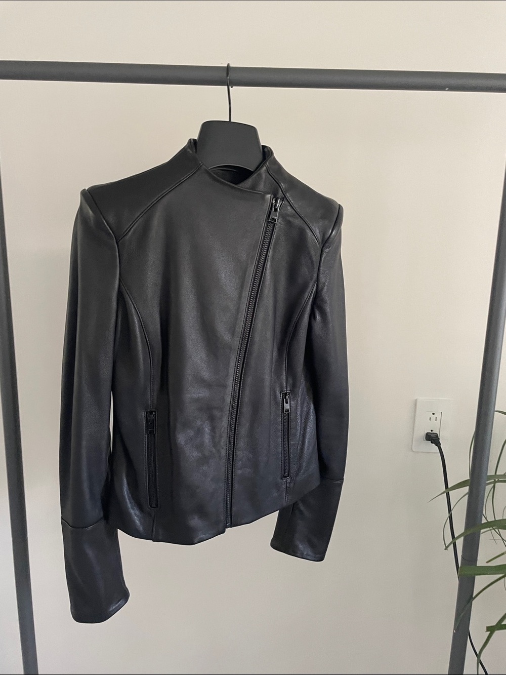 Lamarque Black Asymmetrical Leather Moto Jacket
